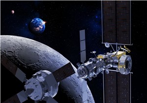 Gateway with Orion docking over Moon