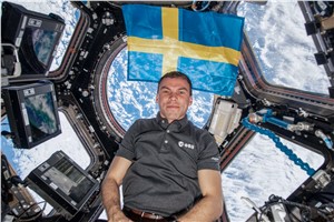Marcus Wandt in Cupola with Swedish flag