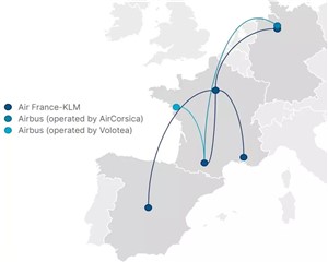 Airbus business travel routes with SAF