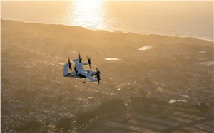 Joby electric air taxi in flight above Marina, CA Joby Aviation &copy;