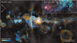 Milky Way Center (MeerKAT and Webb), Labeled NASA, ESA, CSA, STScI, SARAO, Samuel Crowe (UVA), John Bally (CU), Ruben Fedriani (IAA-CSIC), Ian Heywood (Oxford) &copy;