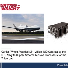 Curtiss-Wright Awarded $31M IDIQ Contract by the US Navy to Supply Airborne Mission Processors for the Triton UAV