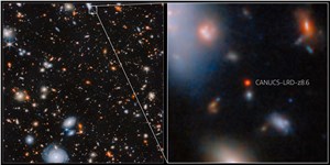 Webb: CANUCS-LRD-z8.6 in MACS J1149.5+2223 ESA/Webb, NASA & CSA, G. Rihtarsic (University of Ljubljana, FMF), R. Tripodi (University of Ljubljana, FMF)  &copy;