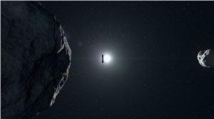 Hera glides past Didymos to Dimorphos ESA &copy;