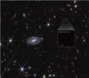 GRB 250314A Pull-out (NIRCam image) NASA, ESA, CSA, STScI, A. Levan (IMAPP), Image Processing: A. Pagan (STScI)  &copy;