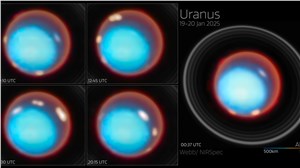 Uranus collage (January 2025, annotated) ESA/Webb, NASA, CSA, STScI, P. Tiranti, H. Melin, M. Zamani (ESA/Webb)  &copy;