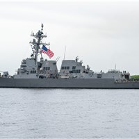 Flight III Destroyer Ted Stevens (DDG 128) Sails Away from HII's Ingalls Shipbuilding